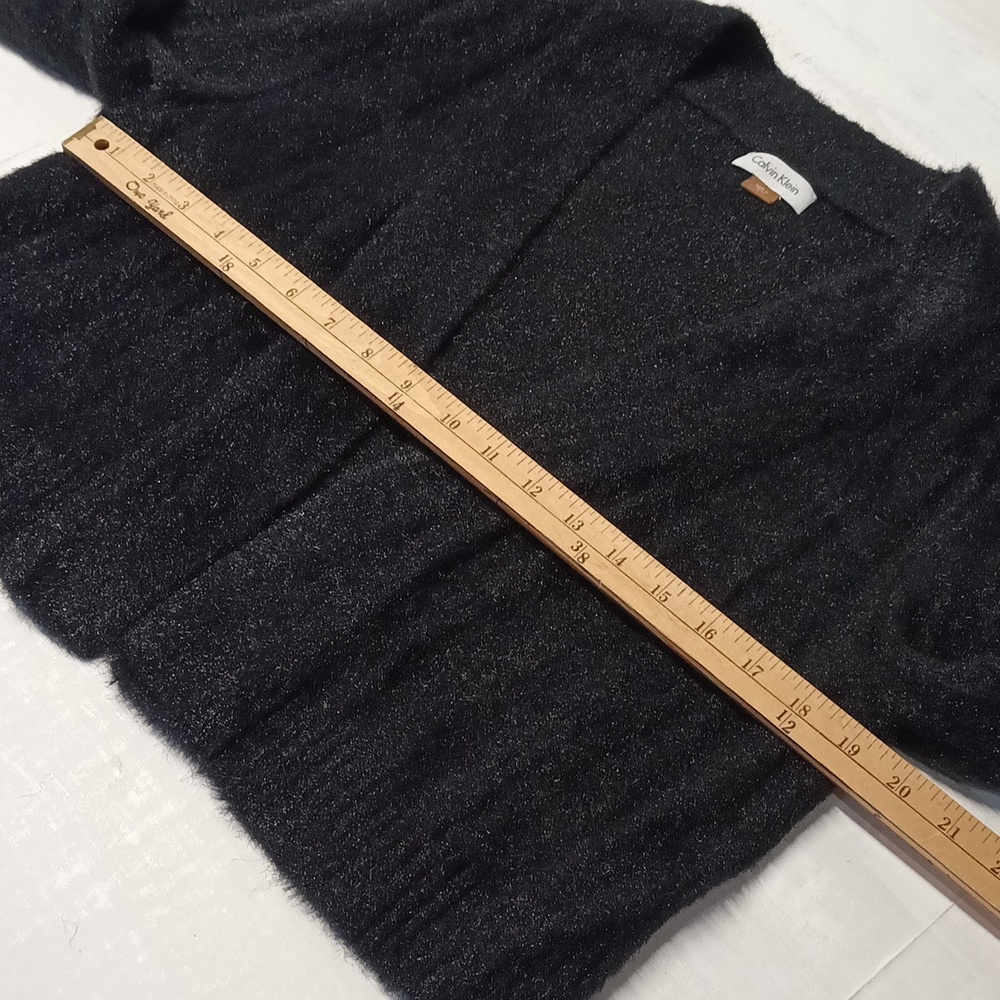 Calvin Klein black Open Front women’s cardigan sz large Fuzzy shrug EUC. - Picture 7 of 11
